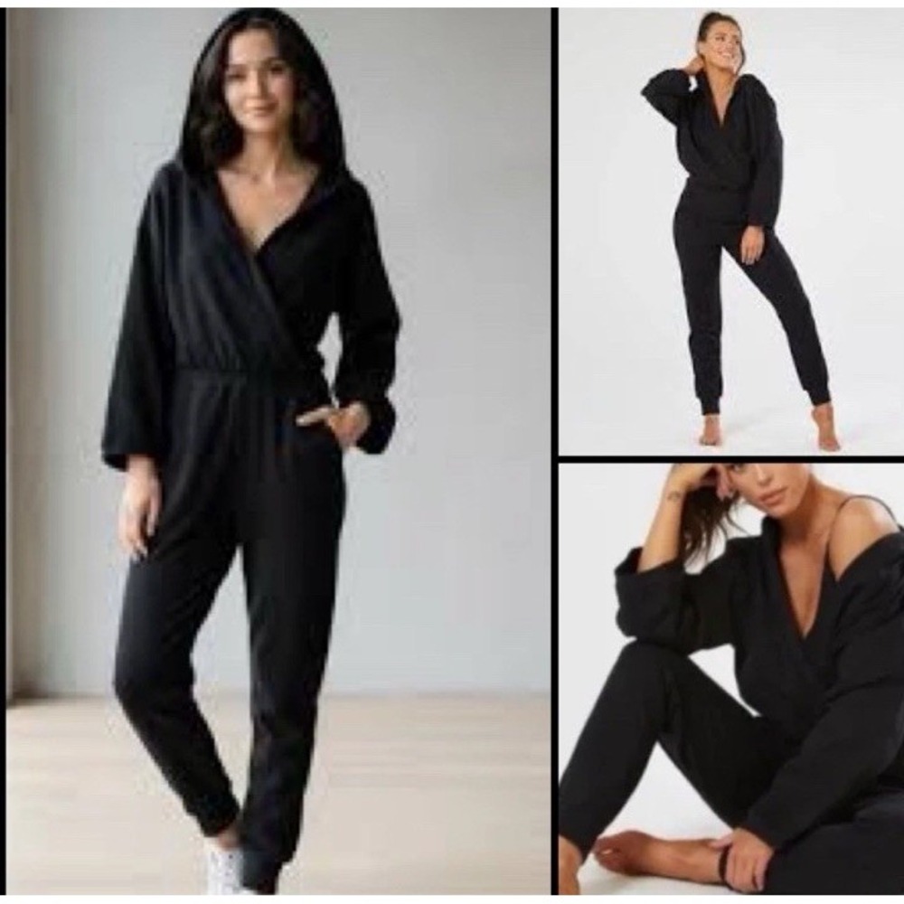 NAMA Toronto Enlighten Jogger Jumpsuit Black Hood Fleece Romper Warm-Up Lounge